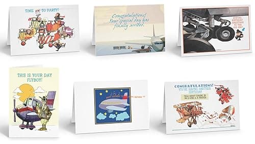 Stonehouse Collection Airplane Birthday Card Assortment – Pilot & Airline Themes (6 Cards) 1