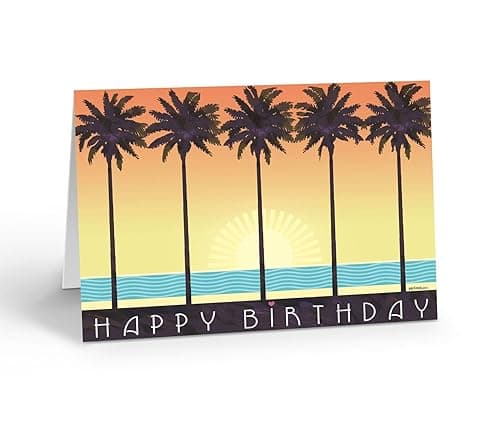 Stonehouse Collection Beach Happy Birthday Card ā Tropical Palm Trees Coastal Theme 1