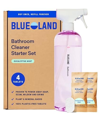 Blueland Bathroom Cleaner Starter Set â Eucalyptus Mint (1 Bottle + 4 Refill Tablets)